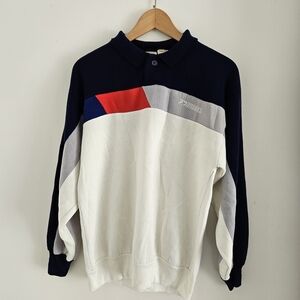 Vintage Brooks Colorblock Knit Polo Sweatshirt 80s Retro Mens Large